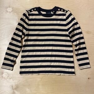 Rafaella Navy & Cream Striped Long-Sleeve Top with Shoulder Buttons Large QT